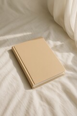 Fototapeta premium Aesthetic Diary and Notebook Mockup Image Placed on linen blankets in a Cozy and Soft Light Setting