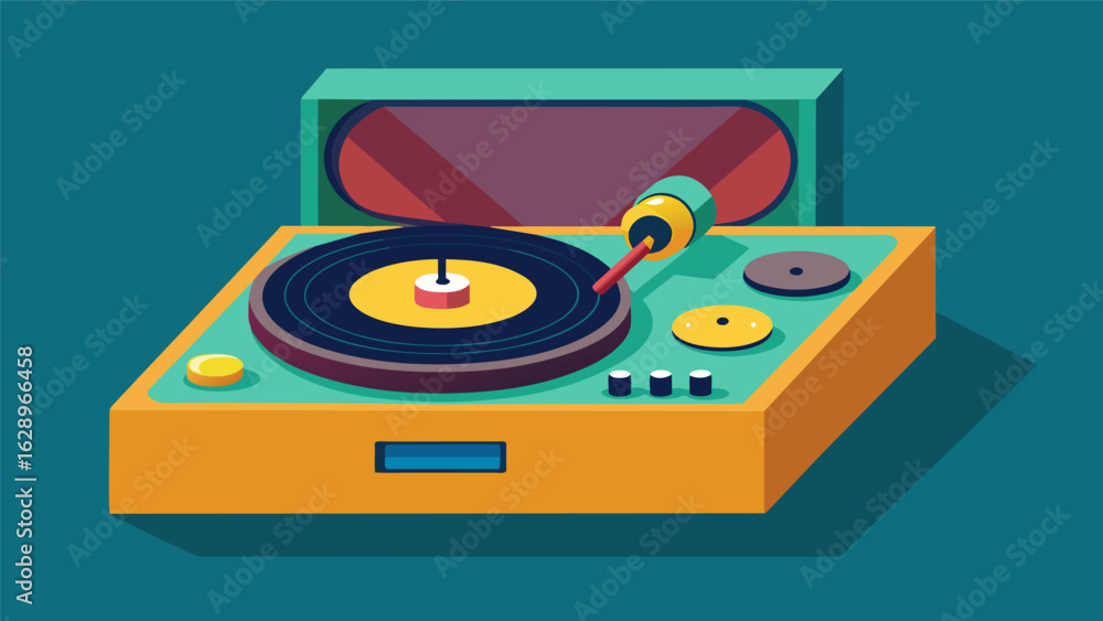 Poster a digital animation of a record player patent from the 1950s bringing the illustration to life and s
