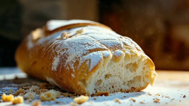 Organic Artisan Bread Preparation in Slow Motion: Flour Sprinkling and Hand Pressing Close-Up with Cinematic Macro Shot for Healthy Baking and Low-Carb Food Branding