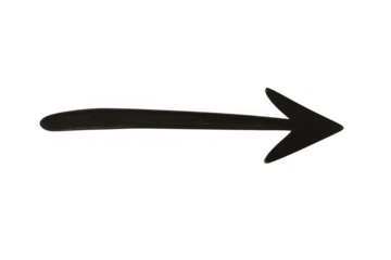 Black hand-sketched arrow directing rightward, transparent background, minimalist design