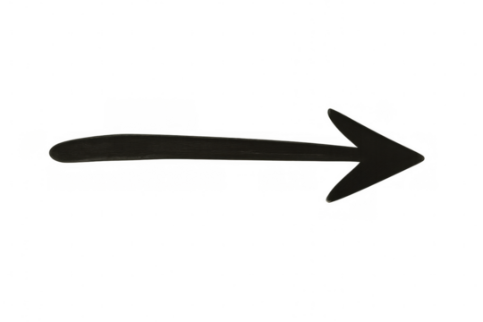 Black hand-sketched arrow directing rightward, transparent background, minimalist design