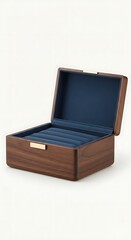 Elegant Open Jewelry Box in Wood with Navy Blue Velvet Interior  | Wooden Jewelry Box