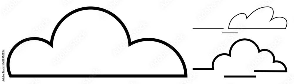 Poster curved line clouds with minimalistic outlines and varying sizes. ideal for weather, communication, c