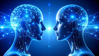 Obraz premium Two faces connected by neural network