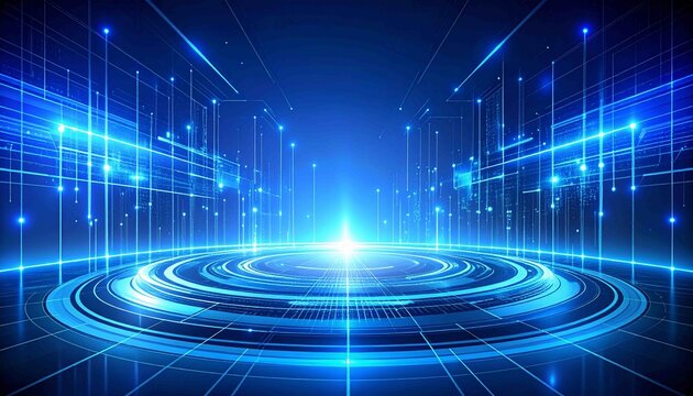 Abstract futuristic technology background with glowing lines and circle platforms, ideal for big data concepts, artificial intelligence, networking, global connections, or dig,blue abstract background