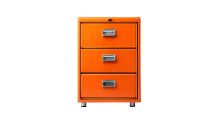 A vibrant orange filing cabinet with three drawers stands out