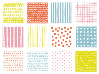 手描きあしらいセット　四角　パターン　カラフル