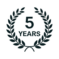 Obraz premium Laurel wreath 5 year icon isolated on transparent background