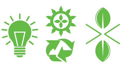 Green Eco Icons:  Renewable Energy, Sustainability, and Environmental Conservation Symbols.