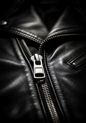 Black leather jacket closeup detail