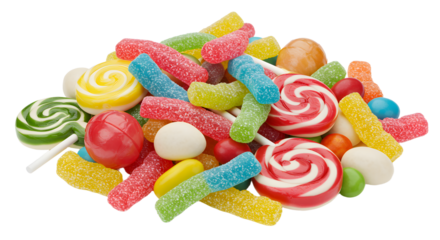 Assorted colorful candies with sugar coating for sweets and desserts decoration, ideal for confectionery design and packaging - Isolated White Background