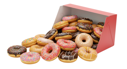 Assorted donuts in a pink box - perfect for bakery or snack advertising - Isolated White Background