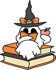 Retro Groovy Halloween Ghost Reading Books