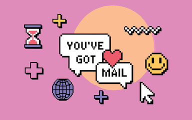 Naklejka premium You ve got mail retro pixel art email marketing concept