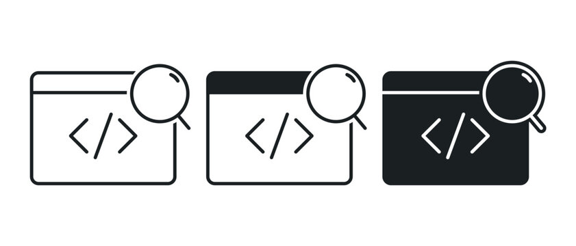Code audit, coding web magnifier icon. Illustration vector