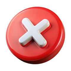 Fototapeta premium Glossy Red Plastic Cancel Button with Embossed White ÃƒÂ¢Ã¢â€šÂ¬Ã…â€œXÃƒÂ¢Ã¢â€šÂ¬Ã‚Â Center, Transparent Background