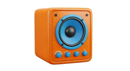 Bright orange speaker with blue accents isolated on transparent background