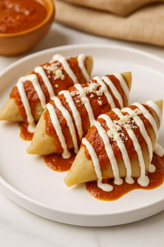 Traditional Michoacan Corundas with Red Salsa and Crema