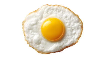 A single fried egg with a bright yellow yolk on transparent background