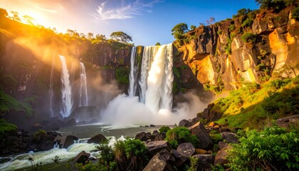 Fototapeta premium Powerful waterfall in a lush canyon