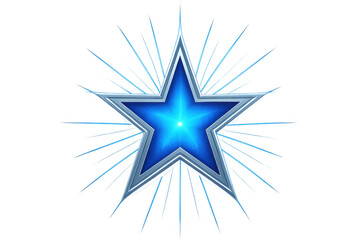 Obraz premium Glowing blue star with silver edges radiating light beams, isolated on transparent background, perfect for graphic design projects
