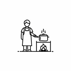 Person Cooking on Stove with Pot and Flames for Cooking Blogs, Culinary Websites, Recipe Articles, Food Education, and Home Cooking Content  