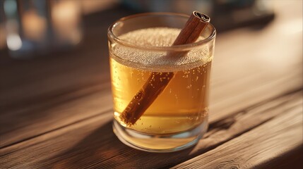 Golden drink with cinnamon stick
