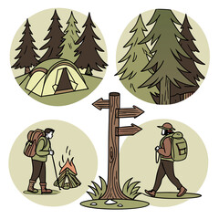 Eco‑Tourism Camping Adventure Icon Set – Hiking, Wildlife, and Sustainable Travel
