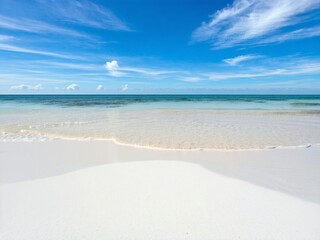 Pristine White Sand Beach with Turquoise Water and Clear Blue Sky