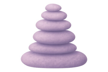 Stacked lavender wellness stones balancing precariously, symbolizing zen meditation practice, transparent backdrop highlighting smooth stone texture