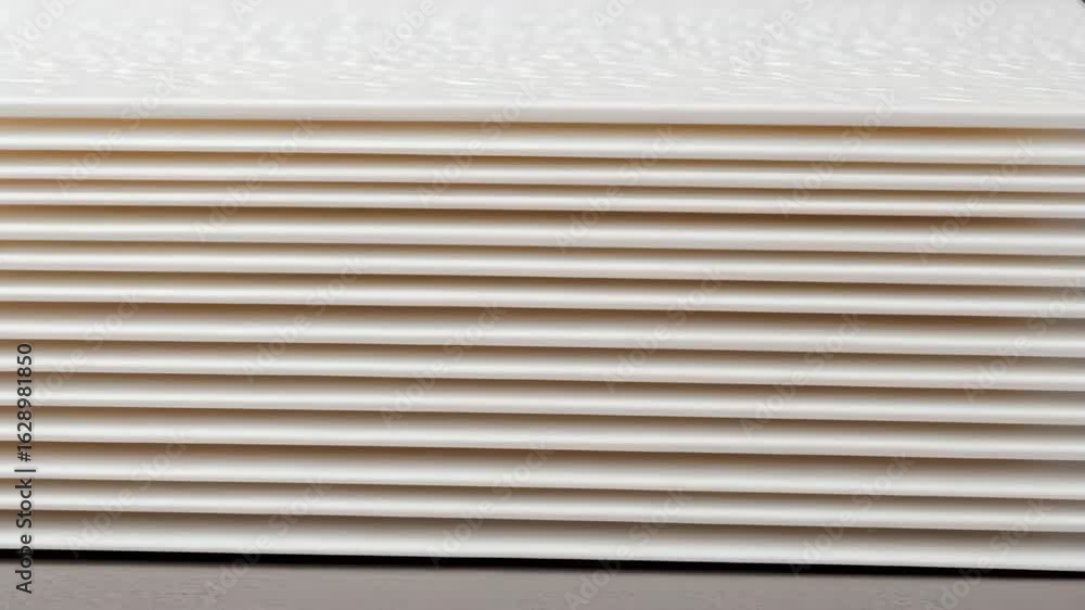 Poster air filter technology and innovation concept, stack of textured sheets arranged neatly in layers.
