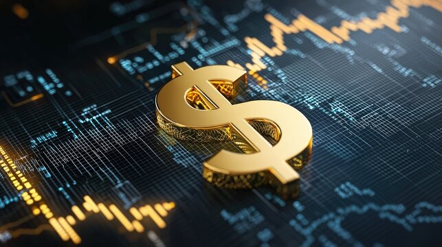 Gold dollar currency 3d sign money finance investment business market on economy financial chart growth