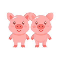 Two pink piglets standing on white background.
