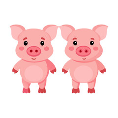 Two pink piglets standing on white background.