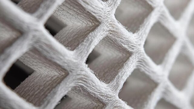 Air filter technology and innovation concept, Close-up of textured fabric with a diamond mesh pattern.