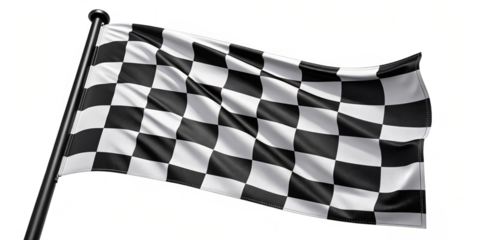 Realistic Black and White Checkered Racing Flag Waving on Transparent Background
Isolated Racing Flag on Black Pole with Transparent Background