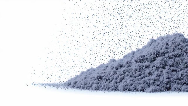 Air filter technology and innovation concept, Dusty powder mound against a white background.