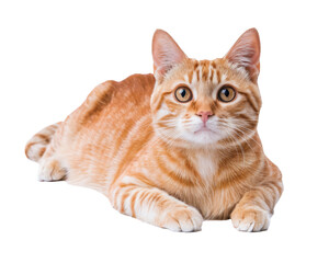 orange tabby cat lying down on transparent background