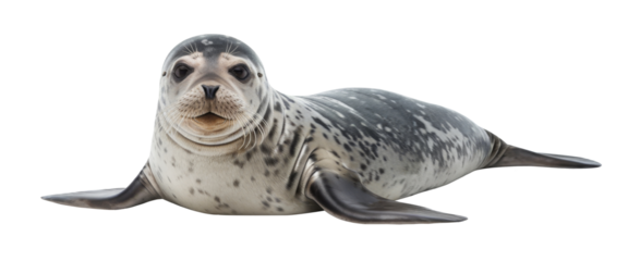 harbor seal lying down, isolated on black