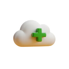 3D Cloud Add Icon - Green Plus Symbol, Data Upload, Cloud Storage, Online Service, File Management, Digital Network, New Content