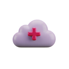 3D Cloud Add Icon - Red Plus Symbol, Data Upload, Cloud Storage, Online Service, File Management, Digital Network, New Content