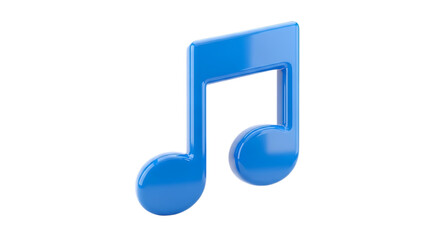 Bright blue musical eighth note isolated on transparent background