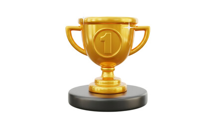 Golden trophy with number one on a pedestal isolated on transparent background