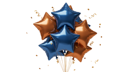 Set of Blue and Bronze Star Balloons for Celebration Decoration, Party Atmosphere, Festive Elements, Event Decor, Celebrations, Festivities