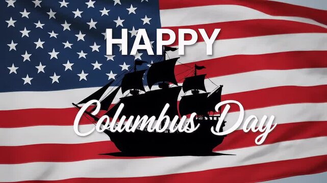 Columbus Day Animated American Flag & Ships
