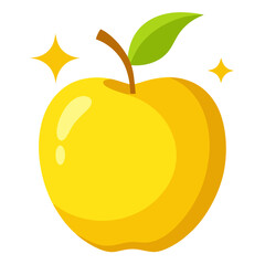 Golden apple shining on a fully vector on white background.