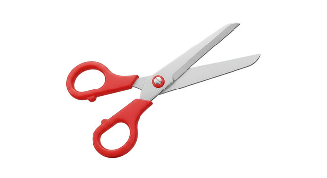 Red handled scissors open and ready for cutting isolated on transparent background