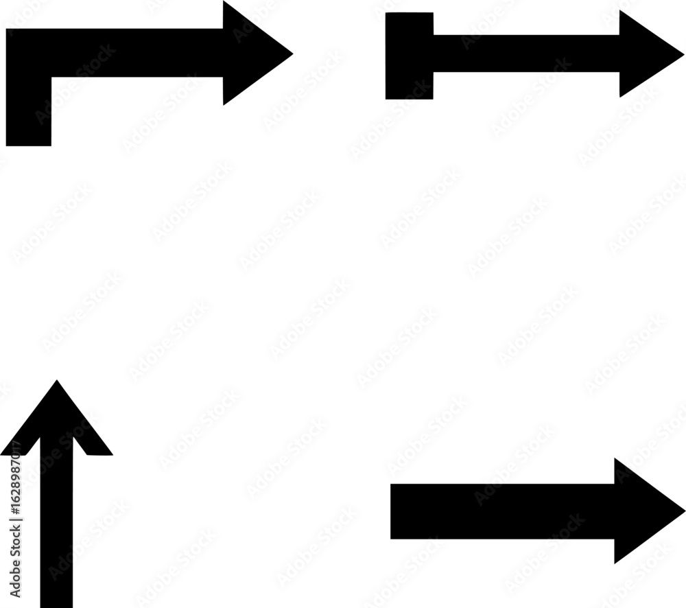 Poster set of black arrows with different shapes and directions in minimalist flat design on white backgrou