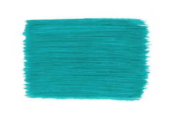 Turquoise acrylic paint brush stroke revealing vivid color, textured surface against transparent backdrop for graphic design projects
