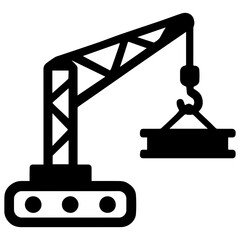 Crane lifting a beam icon with transparent background in black and white style
